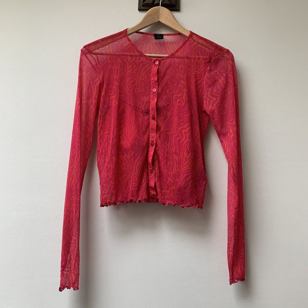 Urban Outfitters Pink Orange Mesh Button Up Top & Cropped Vest Size Large - Picture 1 of 16